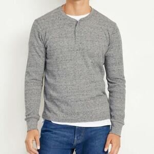 Old Navy Waffle Henley T-Shirt Men's Size M Heather Gray Long Sleeve Casual